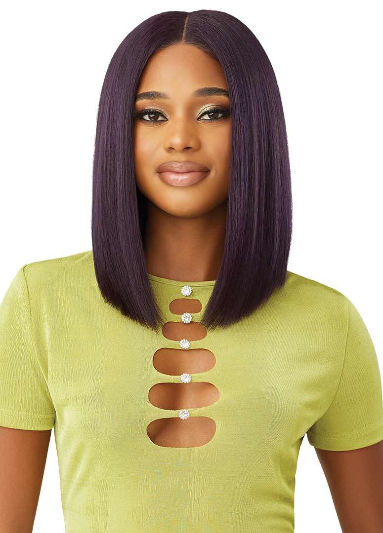 Outre 6X5 Pre-Cut Lace Closure Wig - Human Hair Blend - Yaki Straight Bob 14" (BLACK BERRY) - Image 3