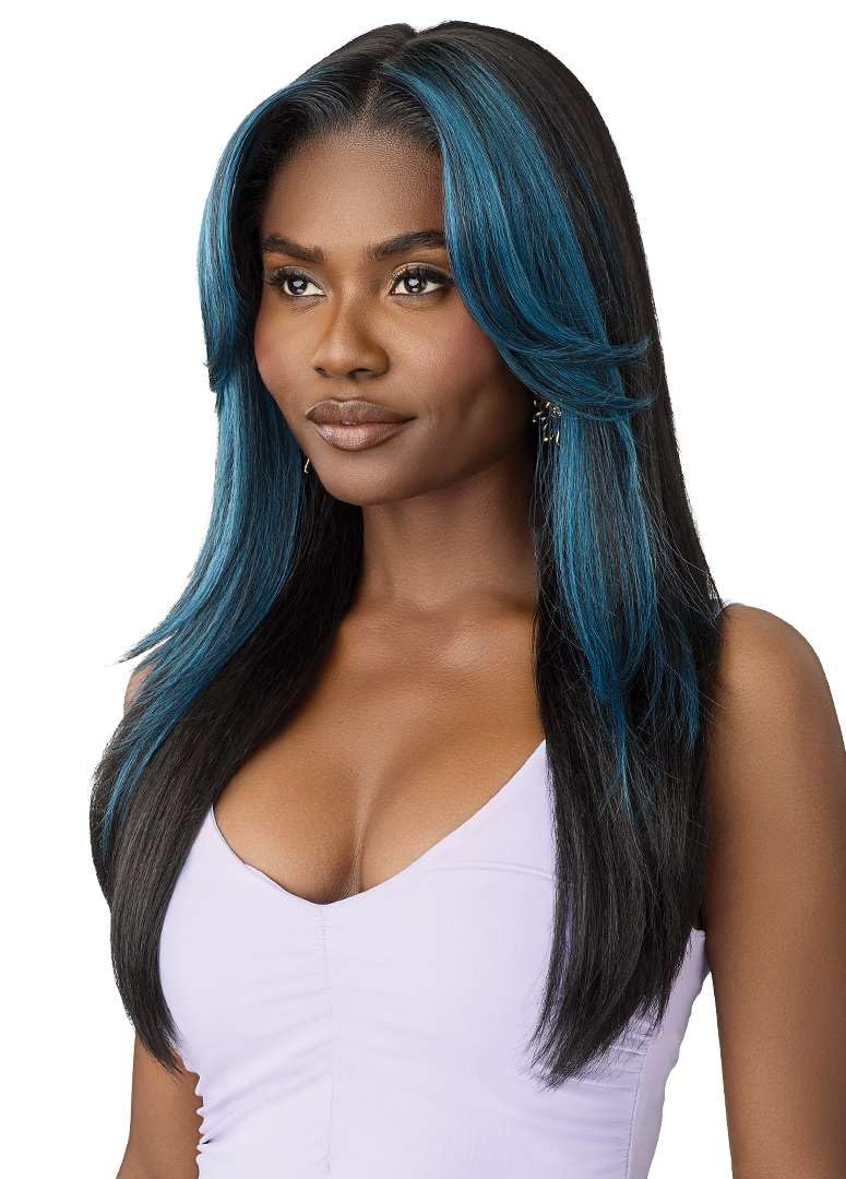 Outre Airtied 100% Fully Hand-Tied Wig - Human Hair Blend - Soft Yaki 24" (1B/DRFF JADE BLUE) - Image 6